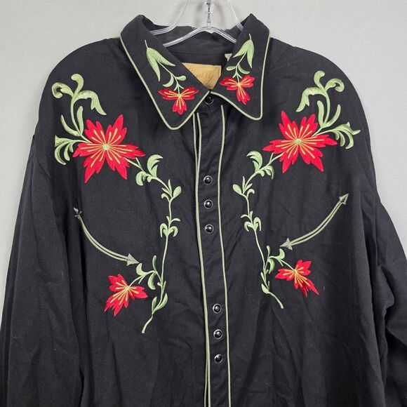 Scully Mens Embroidered Western Shirt Black Red XXL - Picture 2 of 13